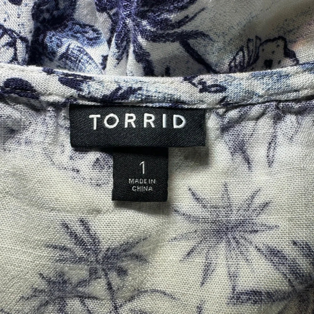 Torrid Blue & White Tropical Skull Print Babydoll Tunic Top Cute Goth Size 1/1X - Picture 7 of 10